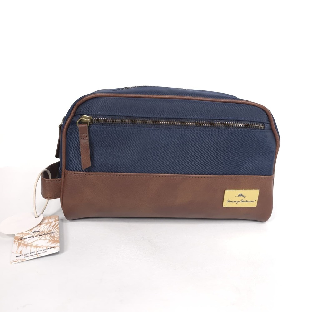 TOMMY‎ BAHAMA New Unisex Toiletry Bag Blue Brown Travel Dopp Kit Zip Organizer